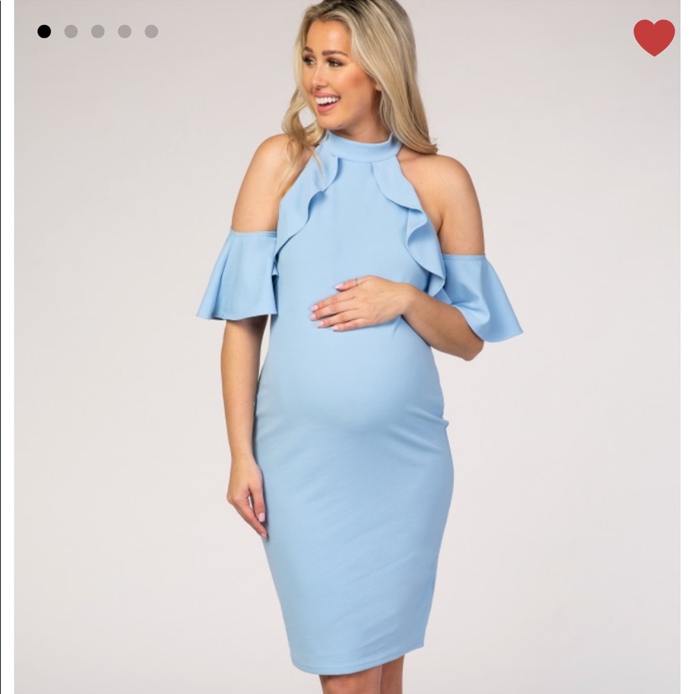 PinkBlush Light Blue Fitted Maternity Dress Small